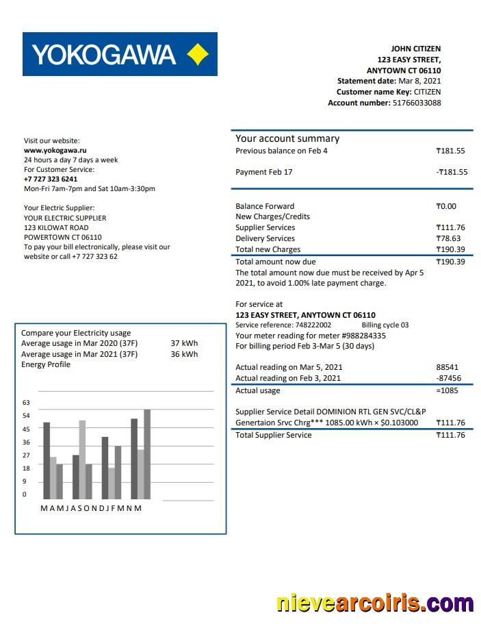 Kazakhstan Yokogawa Electric Kazakhstan utility bill